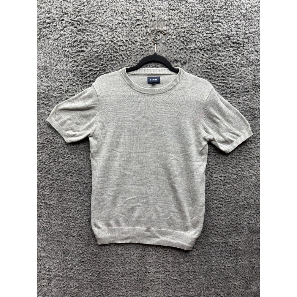 Beams Cotton Blend Knitted Crew Neck Short Sleeve T-Shirt Gray Mens Size S